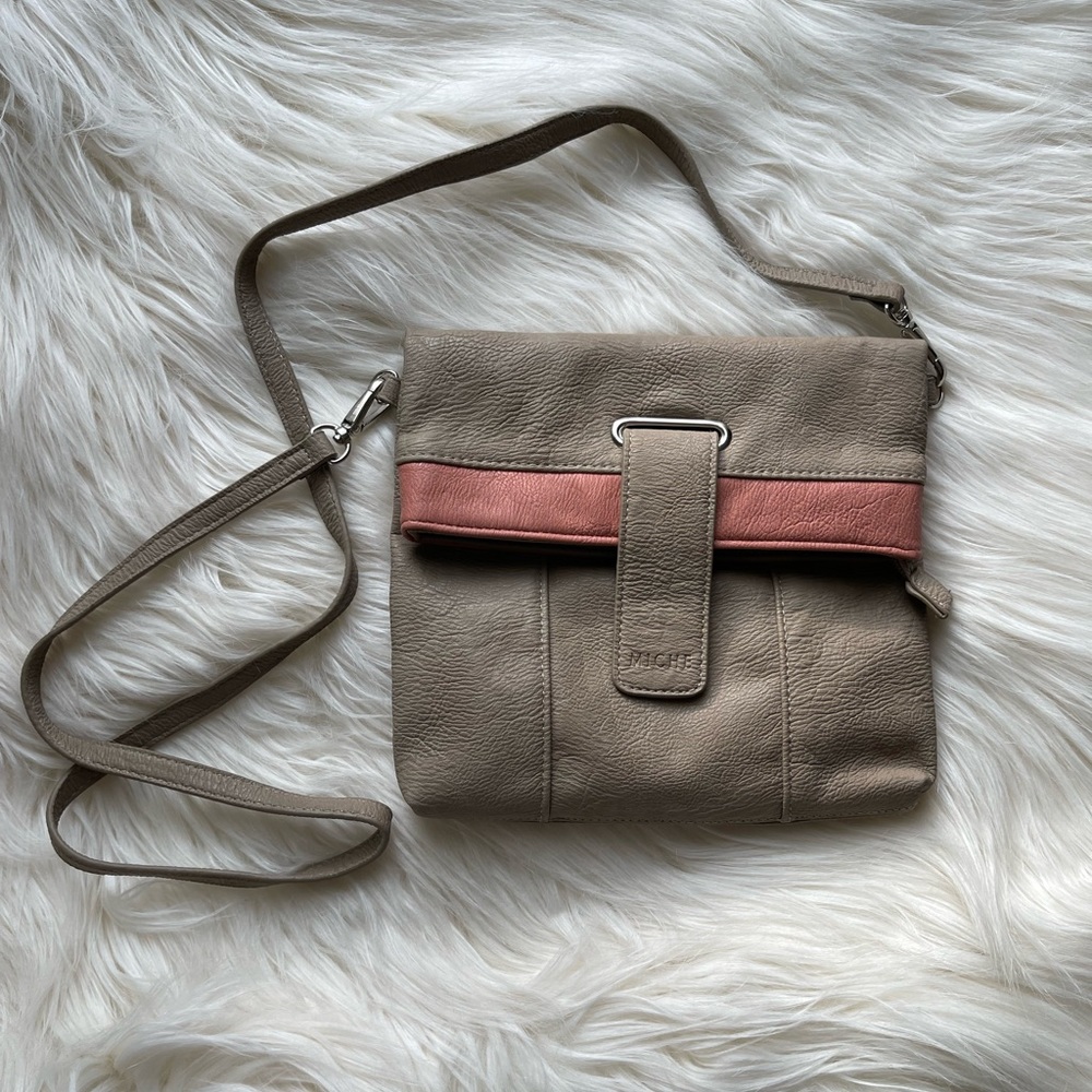 NWOT Miche Mini Foldable Crossbody Bag in Taupe and Dusty Rose